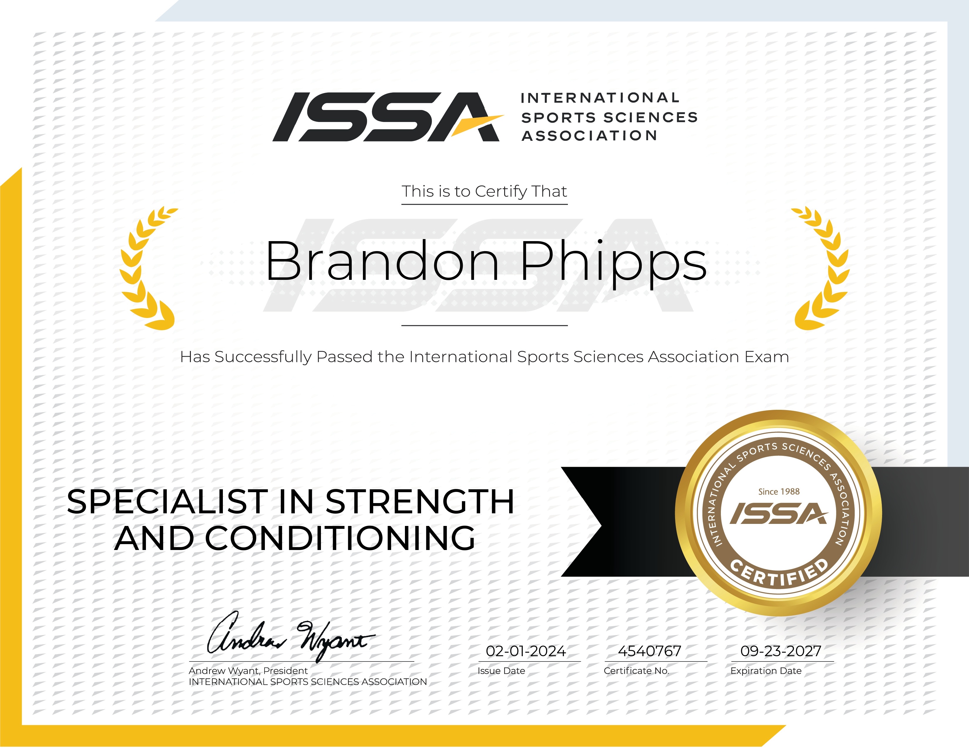ISSA Strength and Conditioning certificate
